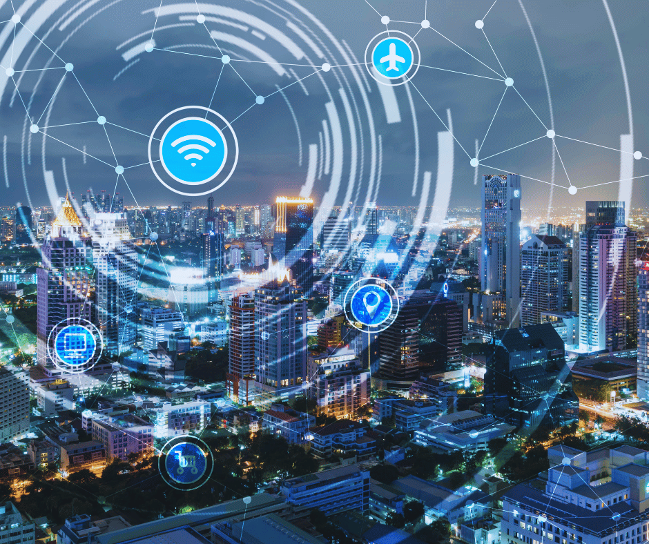 infraestrutura de conectividade empresarial com antena 5G e satélite